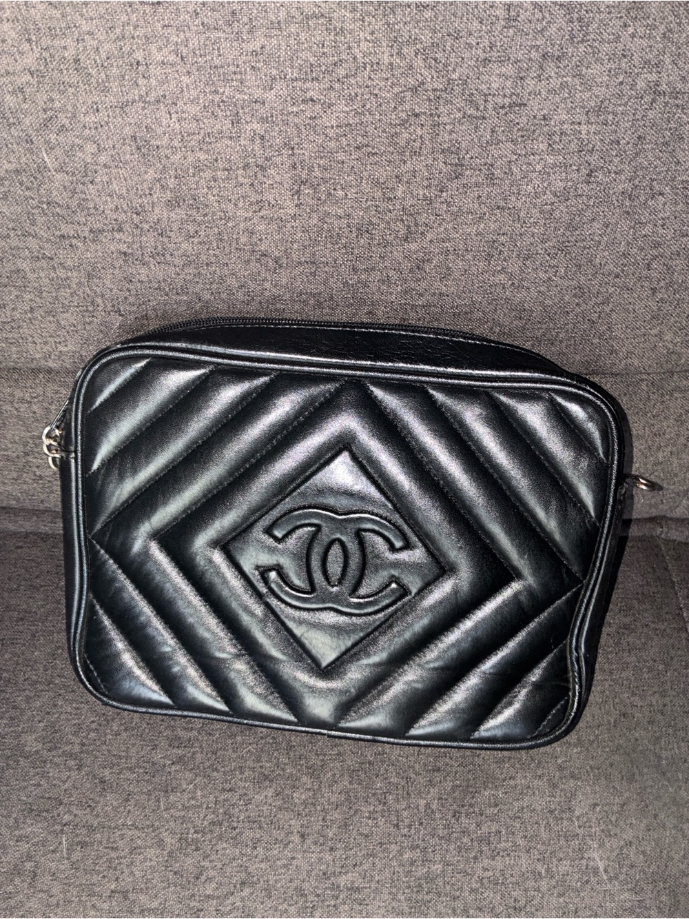 CHANEL Black Quilted Chevron Camera Crossbody with Chain Strap - Picture 10 of 11